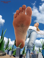 collage micro blonde barefoot soles military looking_down grass clouds sky mastasmall point_of_view raised_foot micro_city perspective imminent_crush