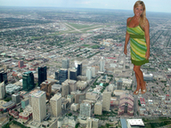 giantess collage city blonde buildings dress unknown_artist aerial_view