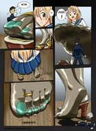 drawing feet blonde color penis skirt high_heels anime surprised foot_crush uniform trample shrunken_man looking_down pedicure