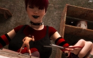 finger hand table shrunken_man goth looking_at_tiny digital_render jamesmason0 emasculation sissors