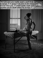 collage nude small_man size_difference monochrome massage story amazon back squeezemeflat