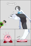 drawing crush color barefoot low_angle foot_crush nintendo raised_foot kirby dialogue source_needed wii_fit_trainer little_mac castleoffeet super_smash_bros.