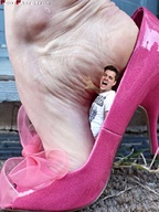 collage high_heels domination in_shoe shrunken_man trapped screaming under_foot imminent_crush georgedean pink_high_heel