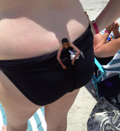 collage butt beach hand shrunken_man standing sunny towel bikini_bottom looking_at_viewer masterchimp6 clothing_entrapment