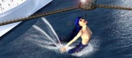 breasts giantess vore bridge water blue_hair mermaid dangle feeding onlookers splash aquarium digital_render spearquest