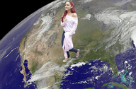 giantess collage earth space planet ocean red_hair clouds cosmic_giantess