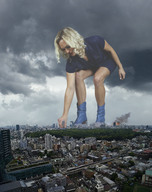 giantess collage city mega blonde destruction wonderslug boots fire tokyo clouds sky jini