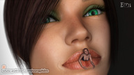 vore green_eyes brunette shrunken_woman looking_at_viewer digital_render voraphilm