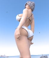 giantess swimsuit helicopter looking_down grey_hair ships boomgts digital_render