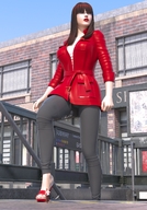 high_heels buildings glasses unaware running shrunken_man outdoors red_nails boomgts digital_render