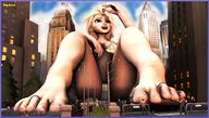 giantess feet vore city mega blonde swimsuit destruction rampage low_angle queen civilians frozen toe_ring disney poposan digital_render elsa