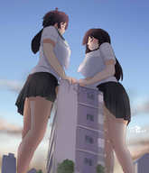drawing giantess color futanari destruction penis clothed buildings brunette building_sex giantesses みとん miton
