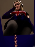 blonde skirt smiling shrunken_men piercings headphones looking_down point_of_view captives looking_at_tiny digital_render jamesmason0