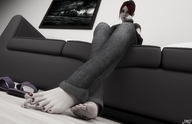 crush monochrome licking toes barefoot jeans foot_crush worship shrunken_people nail_polish looking_at_tiny digital_render jamesmason0