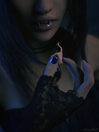 giantess nude butt teeth handheld lips vampire fangs shrunken_man lipstick in_hand imminent_vore looking_at_giantess gothic sorenzer0 looking_at_tiny digital_render vampire_giantess