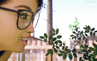 gentle black_hair glasses smiling shrunken_man plants leaves sorenzer0 looking_at_tiny digital_render space_suit