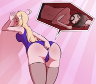 drawing giantess insertion blonde color butt anal_insertion shrunken_man wet_pussy dripping one_piece_swimsuit struggling starcrossing