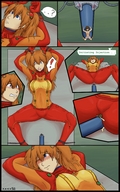 drawing blushing comic color blue_eyes neon_genesis_evangelion shrunken_man suit restrained asuka_langley_soryu xxxx52