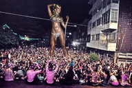 giantess collage blonde swimsuit buildings legs belly worship night crowds worshipping