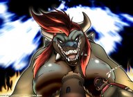 drawing giantess furry horns tongue cleavage mario crawling looking_down open_mouth koopa inu-jean sharp_teeth looking_at_tiny
