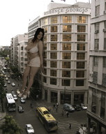 breasts giantess collage city mega skirt high_heels buildings legs streets vehicles leaning leaning_against_building looking_at_viewer zed782