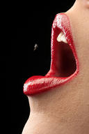 collage micro vore lips open_mouth falling lipstick black_background