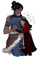 drawing black_hair color long_hair clothed dress mini_giantess amazon avatar closed_eyes loving korra embrace no_background legend_of_korra asami hand_holding asami_sato