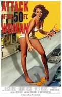 drawing blonde color handheld barefoot rampage cleavage bra red_hair movie_poster standing vehicles onlookers sidewalk attack_of_the_50_foot_woman sarong nancy_archer afraid