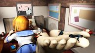 feet blonde bed lying_down short_hair phone shrunken_people bedroom on_foot book digital_render team_fortress simsda