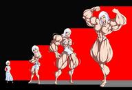 breasts drawing growth nipples giantess white_hair panties mega blonde color blue_eyes barefoot topless smiling ginormica dress short_hair mini_giantess muscles wedding_dress amazon abs monsters_vs_aliens flexing ripped_clothing muscle_growth no_background susan_murphy dreamworks