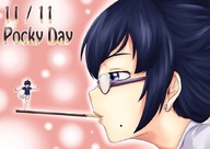 drawing color blue_eyes glasses pocky blue_hair shrunken_person holiday etz looking_at_tiny on_food pocky_day