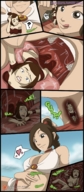 drawing giantess vore comic color tongue swimsuit mouth digestion jora-bora ty_lee avatar_the_last_airbender suki looking_at_tiny atla clothes_disintegrating