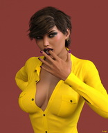 vore mouth cleavage brunette short_hair hand shrunken_man mr_luigi manicure digital_render