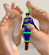 feet toes barefoot soles domination bondage between_toes pedicure superman cape giantess_feet green_nails digital_render