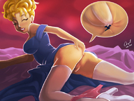 drawing insertion pussy panties blonde color butt high_heels stockings dbz dress anal_insertion dragon_ball shrunken_man closed_eyes angelgts mrs._briefs