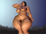 breasts nude vore black_hair large_breasts butt pubic_hair bbw outdoors between_fingers brothervirgil digital_render
