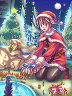 drawing gentle giantess color anime green_eyes omc christmas outdoors santa_claus santa_costume presents