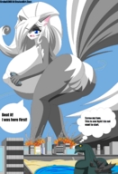 breasts drawing giantess white_hair furry giga tail city color butt destruction blue_eyes handheld huge_breasts skunk godzilla looking_down looking_back chloe jollyjack broku5000 pointed_ears