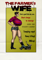 drawing giantess black_hair color butt clothed huge_breasts foot_crush short_shorts hands_on_hips biggals cowboy_boots syringe looking_at_tiny bun bald striped_sweater