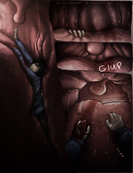 drawing vore size_difference color blood swallowed inside_view point_of_view on_tongue gulped slipping lemon-deer