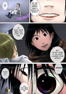 drawing comic black_hair color clothed anime story shrunken_man looking_down kibate
