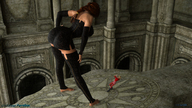 barefoot red_hair shrunken_woman thigh_highs looking_at_tiny digital_render fater goddess_perelia goddess-awakening