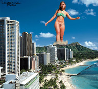 giantess collage beach water buildings sky mastasmall looking_at_viewer