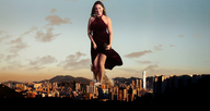giantess collage city destruction brunette smiling wonderslug dress legs skyscraper mountains sky kelly_brook