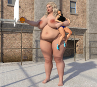 breasts nude blonde barefoot buildings mini_giantess bbw basketball carry voluptuous digital_render berrysmall