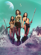 breasts giantess mega alien planet bra skirt brunette boots mountains giantesses sky necklace spear sorenzer0 digital_render spears loincloth