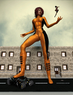 breasts giantess mega black_hair clothed buildings giganta red_hair foot_crush flying costume wonder_woman leotard jumpsuit zipper digital_render dc_comics batmobile
