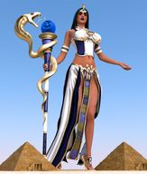 giantess mega black_hair long_hair goddess egypt dress sandals snake standing sky staff pyramids digital_render