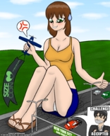 drawing giantess panties feet color destruction handheld toes cleavage green_eyes brunette sitting sandals airplane looking_down vehicles lifting joethevenezuelan linda crumbling sizecon
