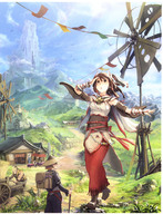 drawing gentle giantess color buildings brunette brown_eyes mountains outdoors windmill tent tent_(artist)